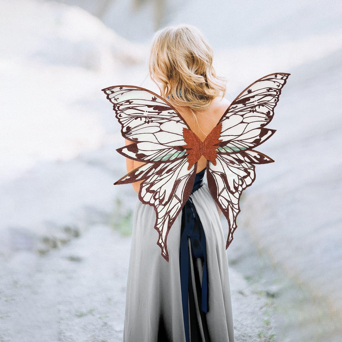 NUVCELKA Fairy Wings for Adults & Girls, Butterfly Costume with Lace Gloves, Large 31.5" Fantasy Wings for Halloween Cosplay (Auburn)
