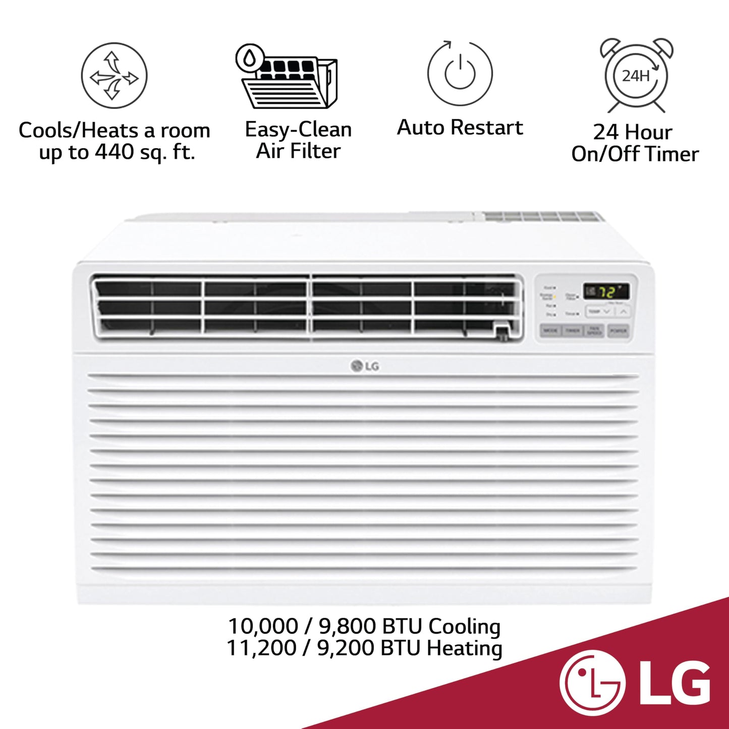 Lg 9,800 Btu Through-The-Wall Air Conditioner, Cools 450 Sq.Ft. (18 X 25 Room Size), Electronic Control With Remote, 2 Cooling