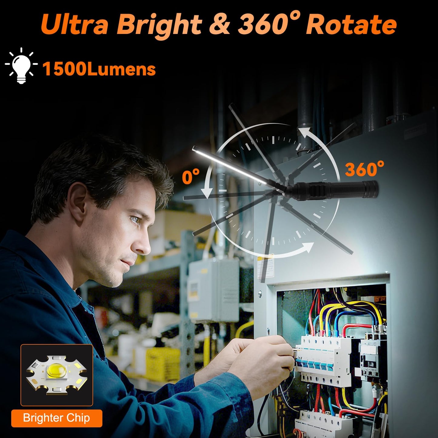 2Pack Magnetic Work Light, All Aluminum & 1500 High Lumens Rechargeable Work Light, 7 Mode & 360° Rotation Mechanic Light, Rechargeable Flashlight for Car Repairing, Valentines Day Tool Gifts for Him