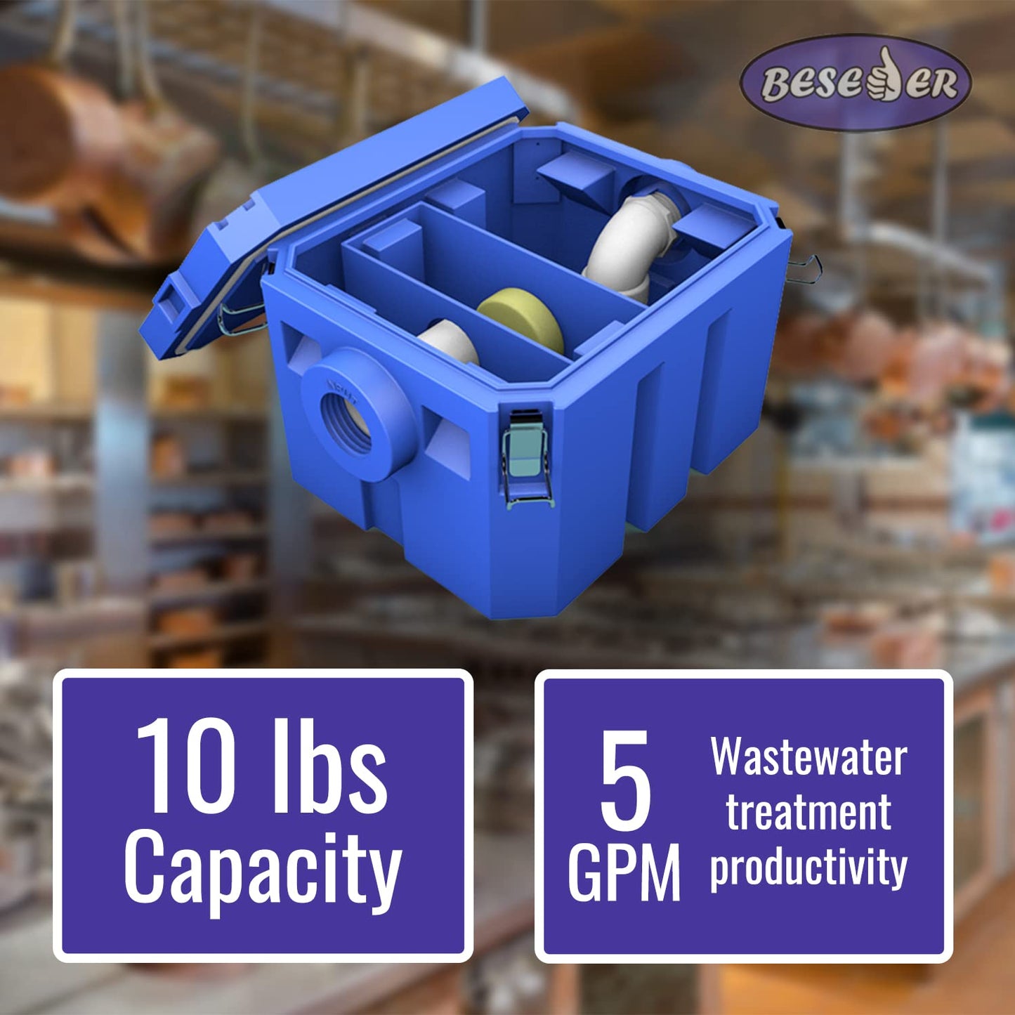 Grease Trap plastic 5 GPM Under Sink for Home Kitchen, Foodtrack, Canteen, Cafe, pizzeria, pastry shop