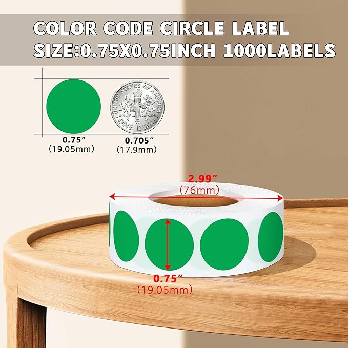 0.75 Inch Multi - Purpose Removable Labels,1000 PCS 3/4" Green Stickers for Classroom, Papers, Market, Price Tags, and Library Book Labels. Non - Printable Round Colored Dot