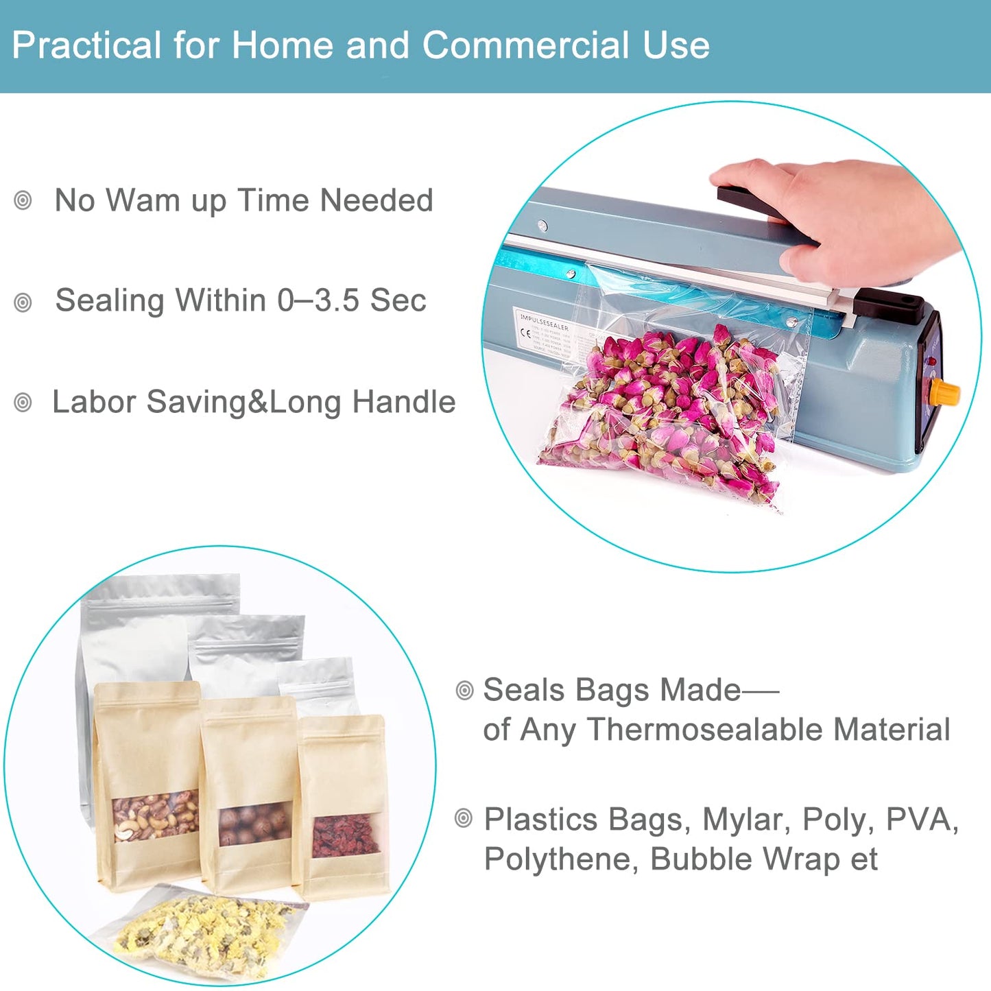 SEELAUGH Impulse Sealer 16 inch Heat Sealer for Plastic Bags, Metal Plastic Bag Sealer Heat Seal, Mylar Bag Sealer, Manual Poly Bag Hot Seal Sealing Machine with 4 Repair Kit(2 Cutting Lines Included)