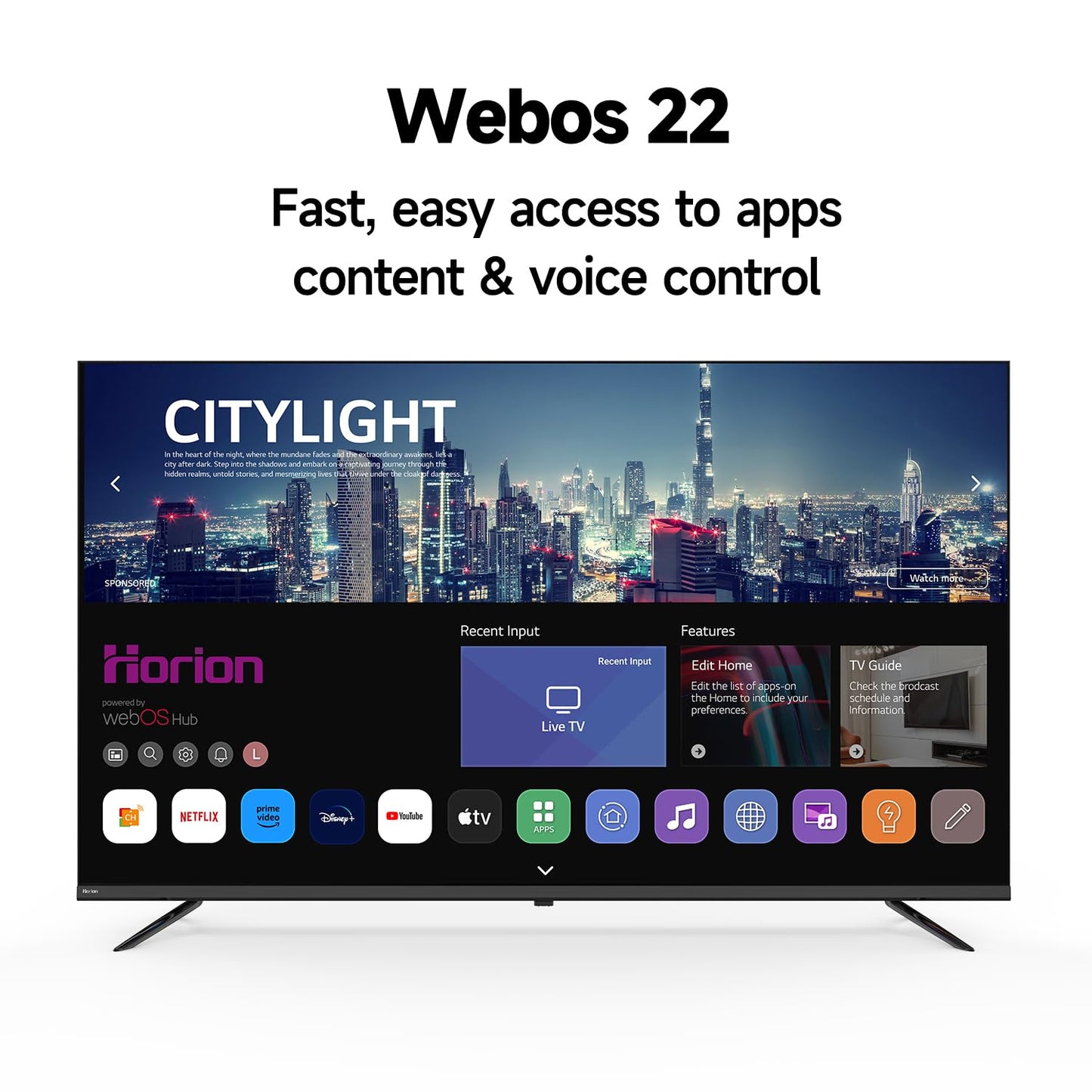HORION 55 inch Smart TV, 4K UHD LED TV with WebOS 22, Ultra Slim Television with Mega Contrast, HDR10, Dolby Audio - Streaming Live, Bluetooth, Hdmi, WiFi ((P6D Series)