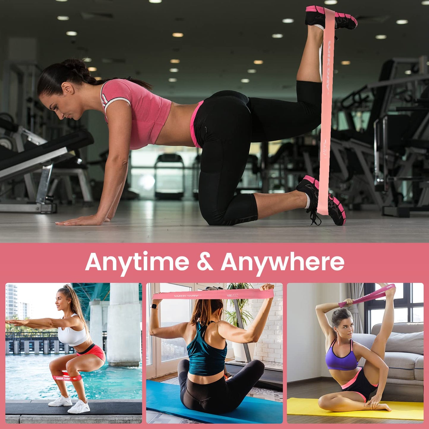 WIKDAY Resistance Bands for Working Out Exercise Loop Bands Workout Bands Set for Men Women Body Stretching, Training, Home Workout, Physical Therapy, Booty Legs, Set of 5 (Pink)
