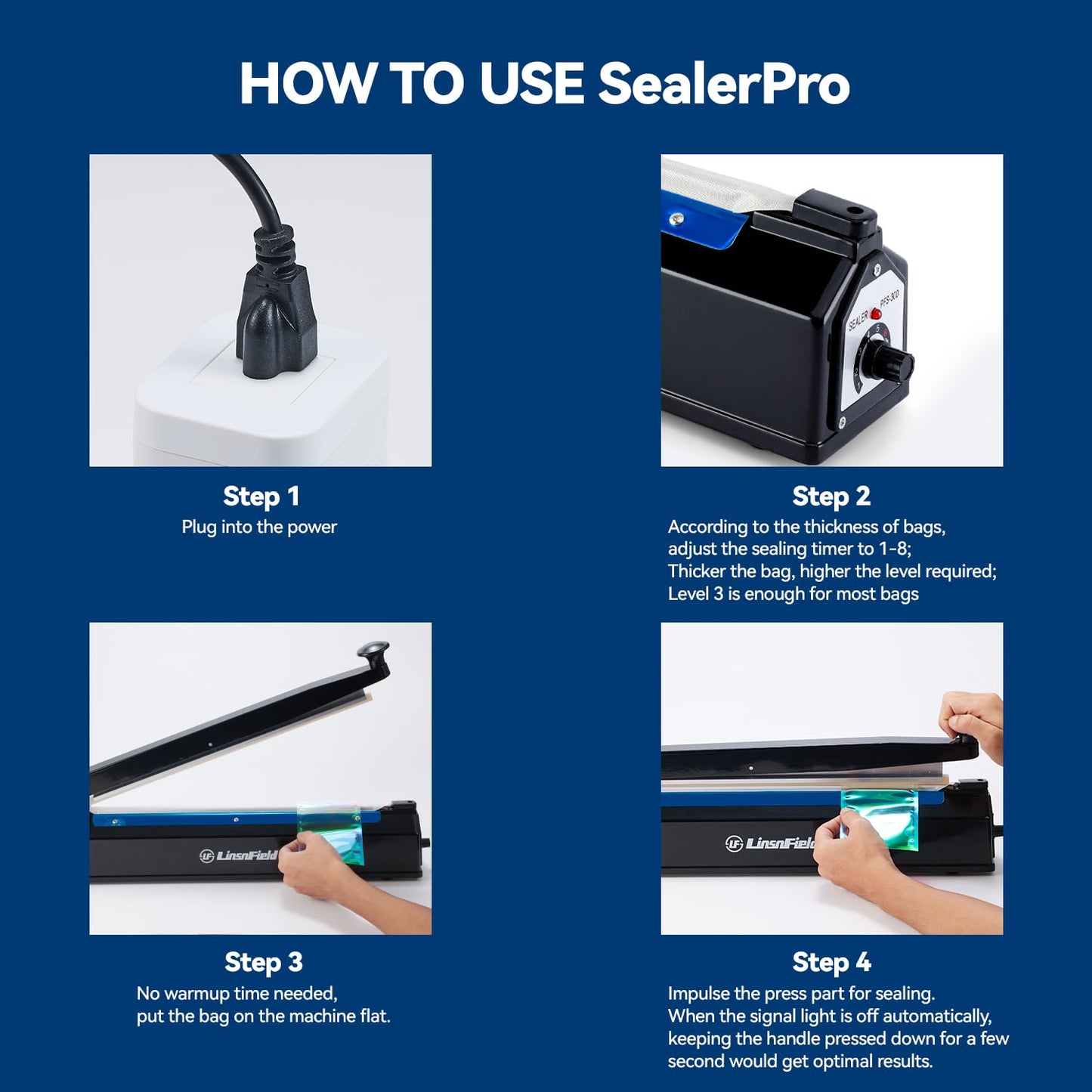 LinsnField Sealer Pro, Patented 8-inch Impulse Heat Sealer, 2-mm Sealing Width Super Heavy Duty Bag Sealing Machine with Extra 2 Replacements, 1Fuse Included, Red