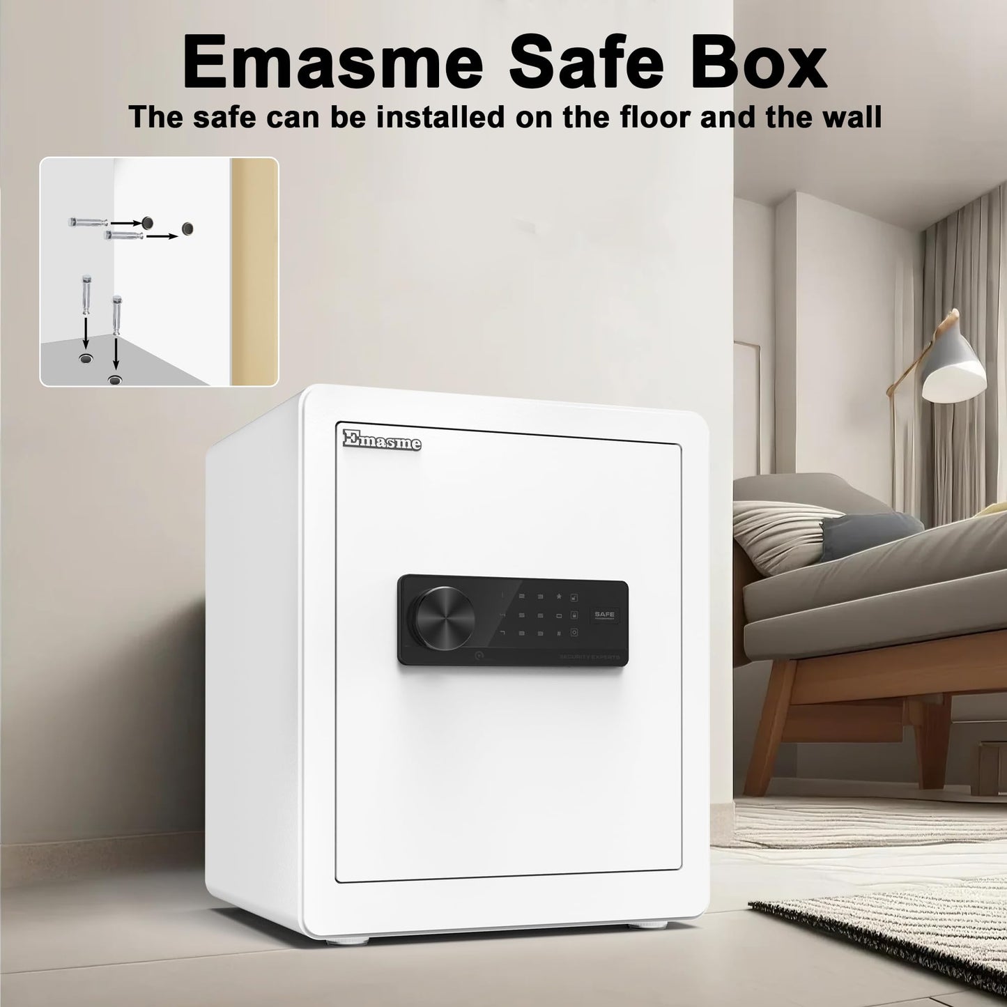 Safe Box, Home Safe with Fireproof & Waterproof Bag for Money Cash Documents Personal Safes Box Small Safes for Home Office Dorm with Digital Electronic Keypad & Removable Shelf (2.0 Cubic Feet White)