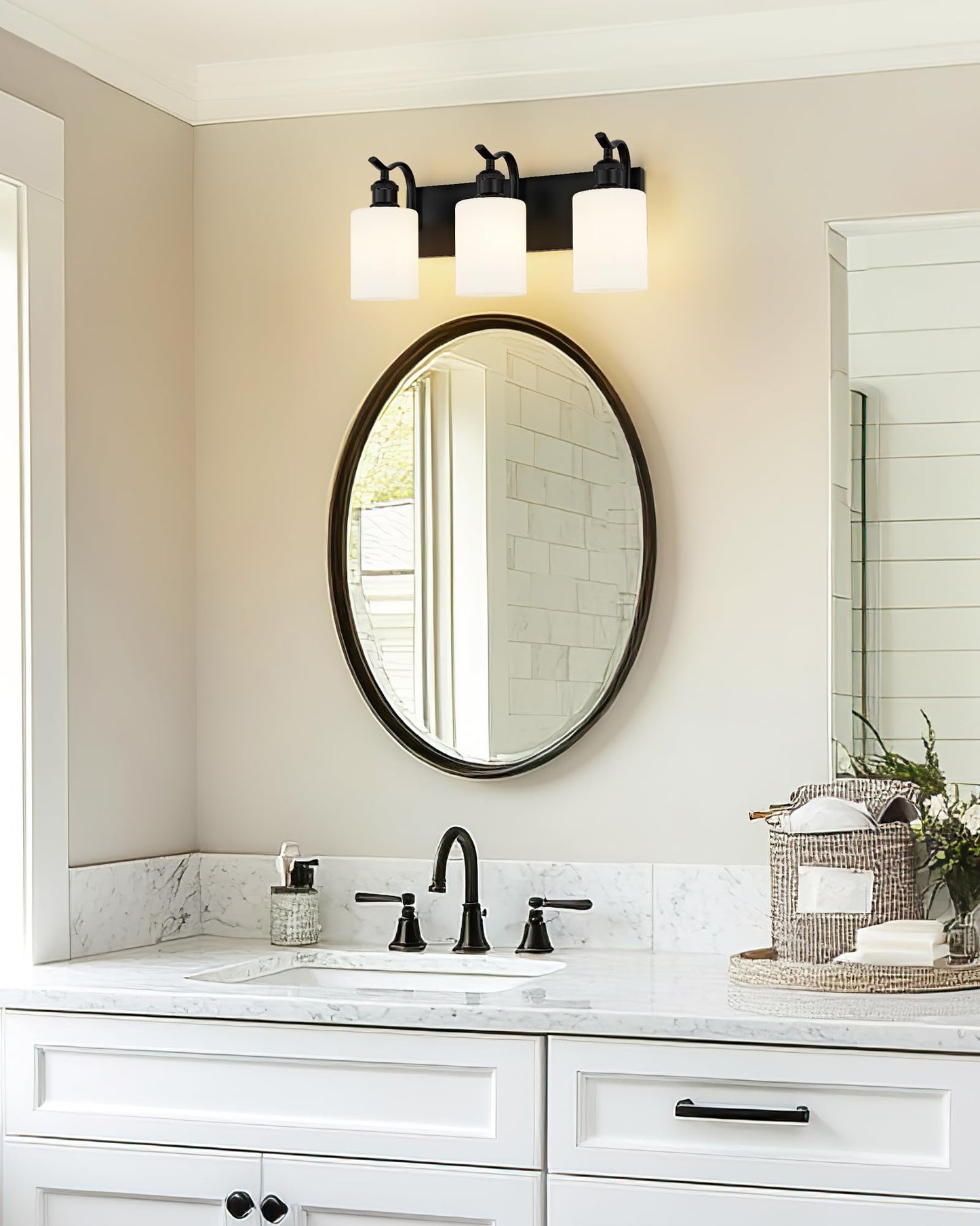 JAZAVA Black Vanity Light, 3-Light Bathroom Light Fixture, Modern Wall Sconce with Milk Glass, VL01BKW-3