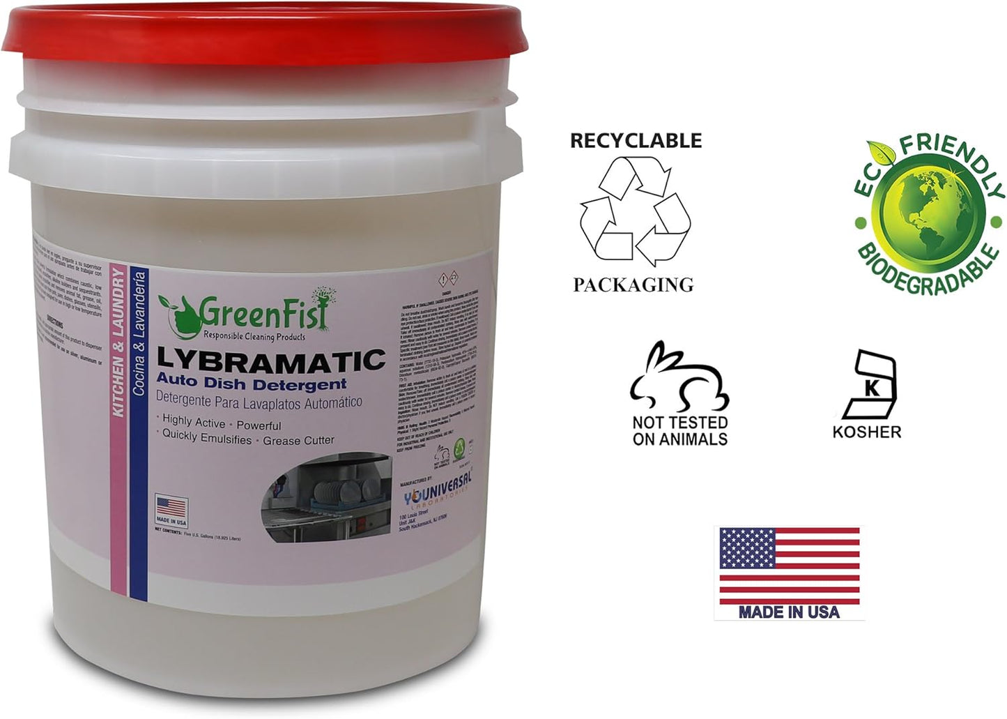 GreenFist Lybramatic | Commercial Dishwasher Detergent Industrial Grade [Ready-to-Use] Liquid (5 Gallon Pail)