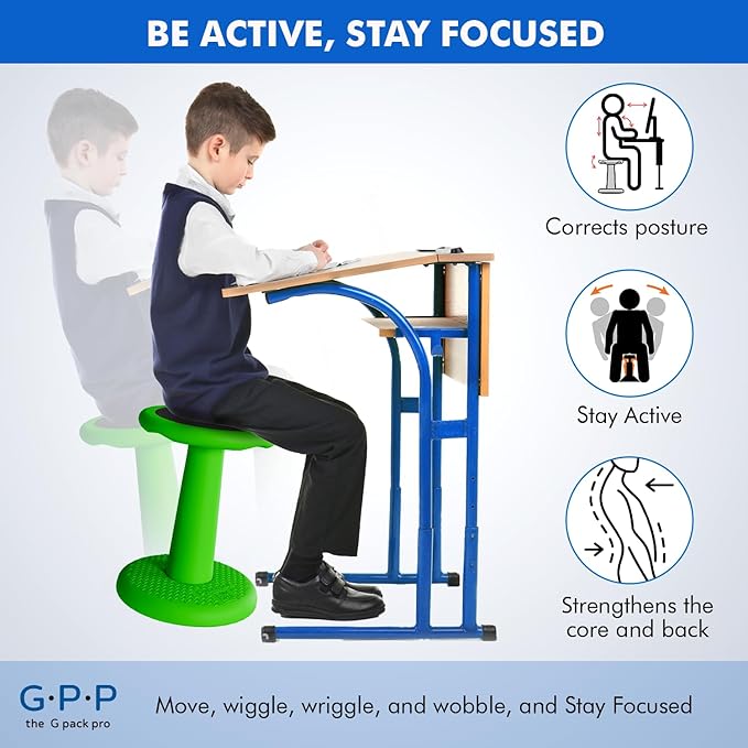 Gpack-pro Kids Wobble Stool 2-Pack – Improves Focus Attention – Non-Slip Base - Wiggle Chair Active Flexible Seating for Preschool Kindergarten Elementary School 17.7-Inch High (Green)