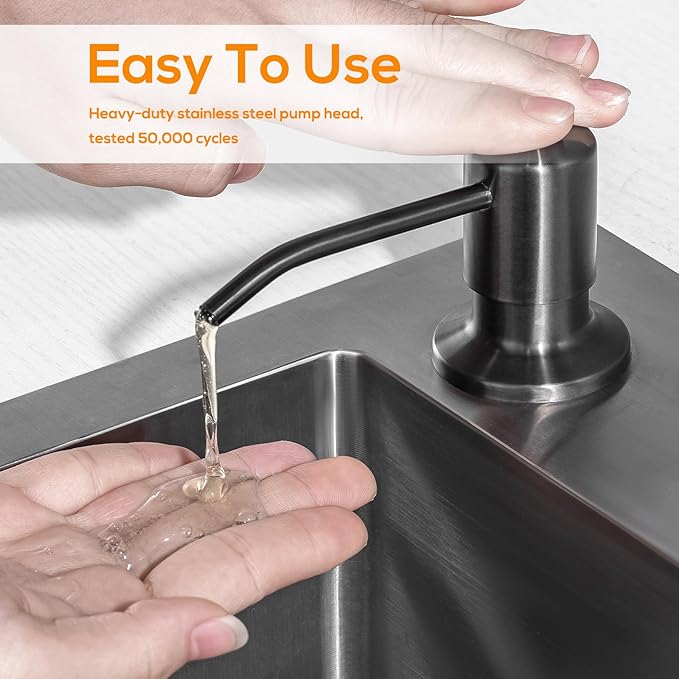 Soap Dispenser for Kitchen Sink, Lotion Dispenser for Kitchen Sink Stainless Steel Pump Head, with 17 Ounce Soap Bottle Refill from The Top,Soap Pump for Kitchen Sink Gun Metal