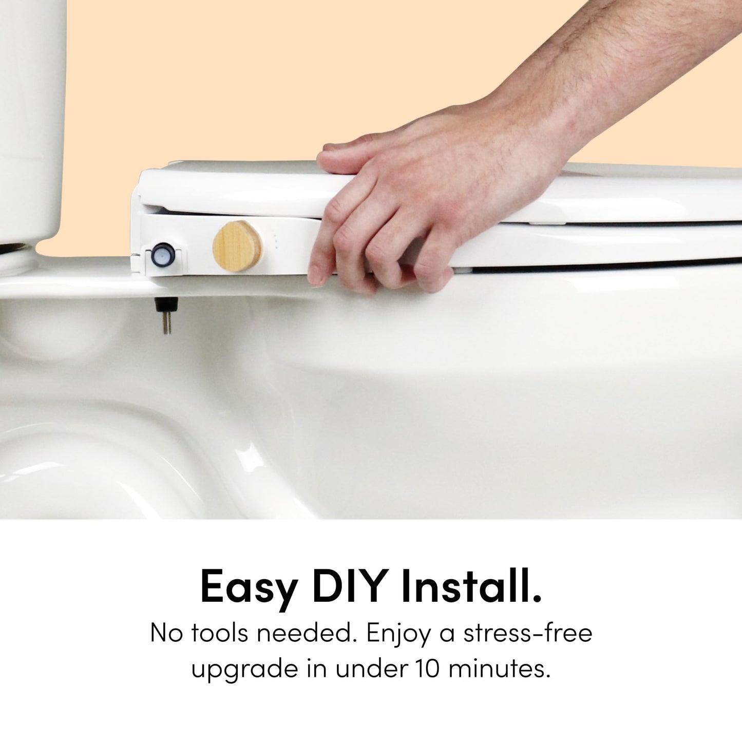 TUSHY Oasis Non-Electric Warm Water Bidet Seat (Elongated): Self-Cleaning Dual Nozzles, Adjustable Temp & Pressure (10-Min DIY Install, Soft-Close Lid, Sleek Design), Spa-Like Comfort, Platinum Knob