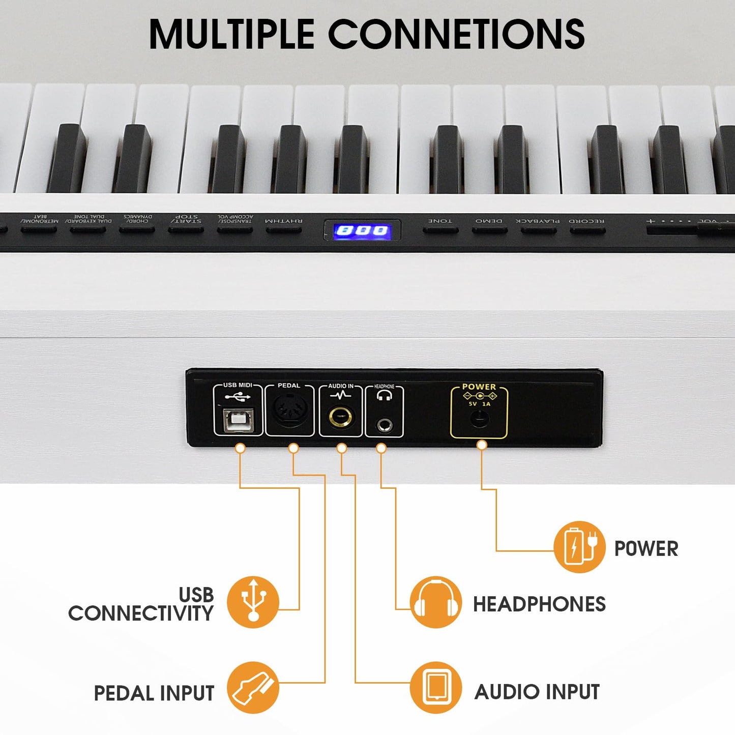 MSTNE Digital Piano 88 Key Semi Weighted Keyboard, Piano Keyboard 88 Key for Beginners with Lighted Up Keys, Portable Electric Piano with Adjustable Stand,Carrying Case,Sustain Pedal,Headphone (White)