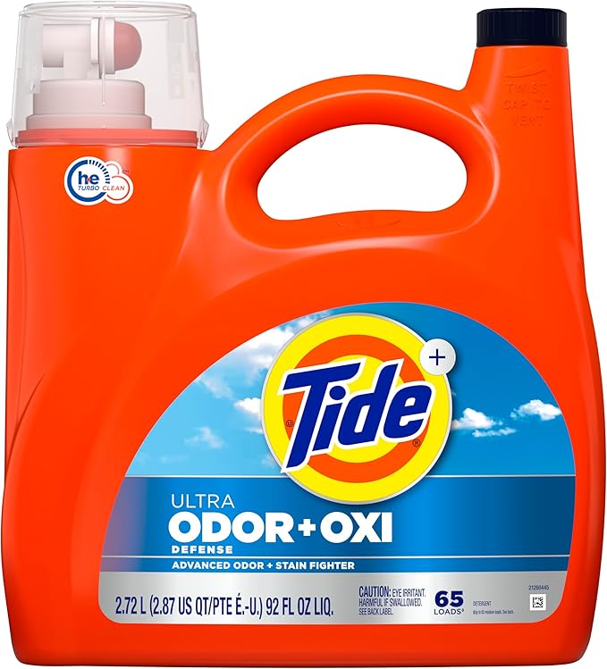 Tide Ultra Odor Defense Plus Oxi Liquid Laundry Detergent, 92 fl oz, 65 Loads, Advanced Odor and Stain Fighting Laundry Detergent Liquid
