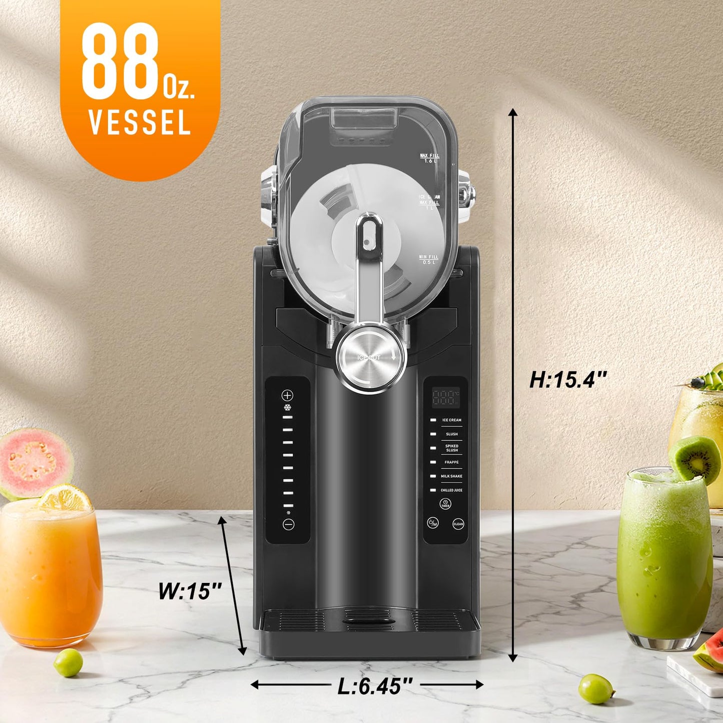 Danrelax Slushie Machine, 88 Oz Slushy for Home, LED Display, Auto-Clean, No Ice Needed, 6 Preset Programs, Frozen Drink Maker for Margaritas, Smoothies, Frappés, Milkshakes & Juices, Quiet Operation