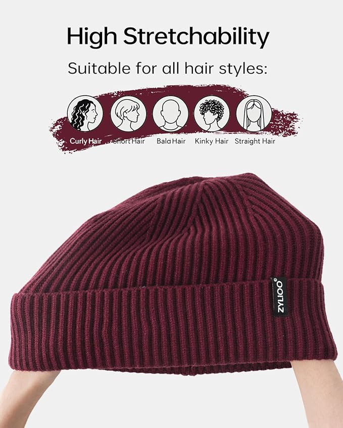 Zylioo Oversize Beanie Hats, XXL Big Size Ribbed Knit Cuffed Winter Hat for Cold Weather, Warm Skull Watch Cap