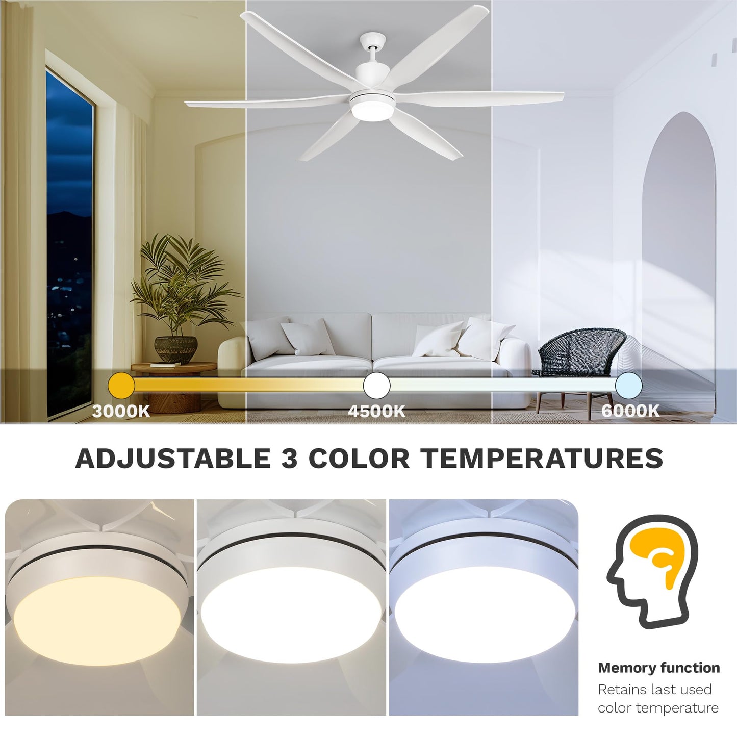 Dwvo 66 Inch Ceiling Fan With Lights, Smart Ceiling Fan With App & Remote Control, 3Cct Lighting, 6-Speed Reversible Quiet Dc Mo