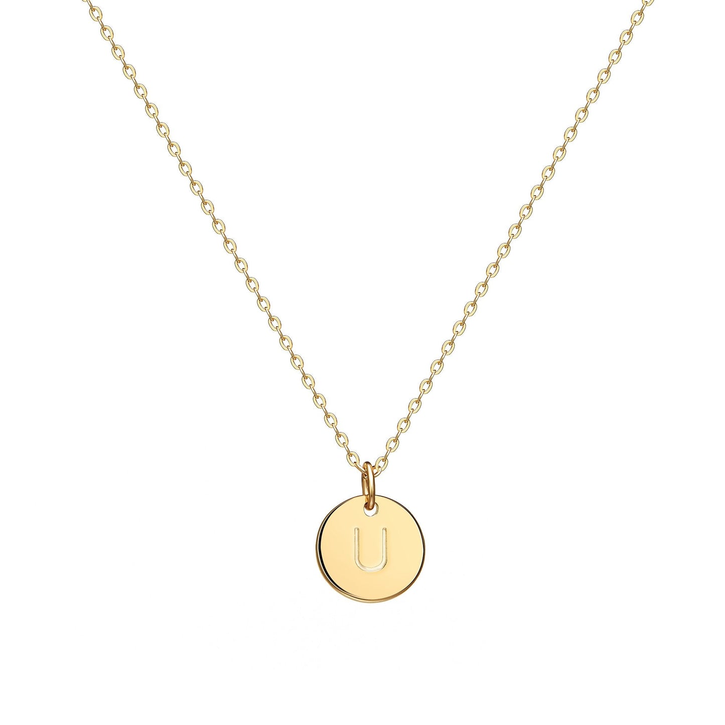 Valloey Rover Initial Necklaces for Women 14K Rose Gold Plated Dainty Letter Necklce Round Coin Pendant Double Side Engraved U N