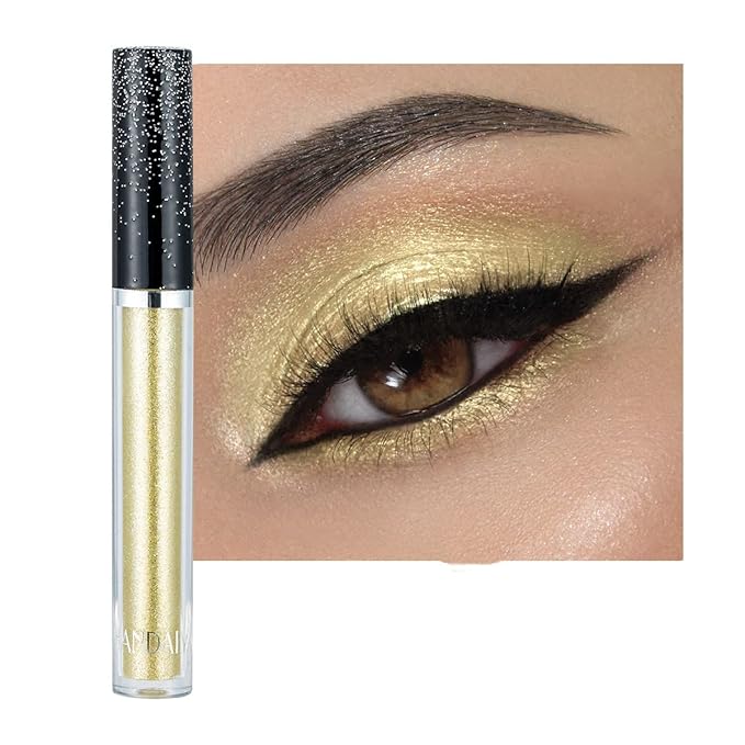 ONarisae Liquid Glitter Eyeshadow Shining Eye Shadow Makeup Shimmer Long Lasting Quick-Drying (Gold)