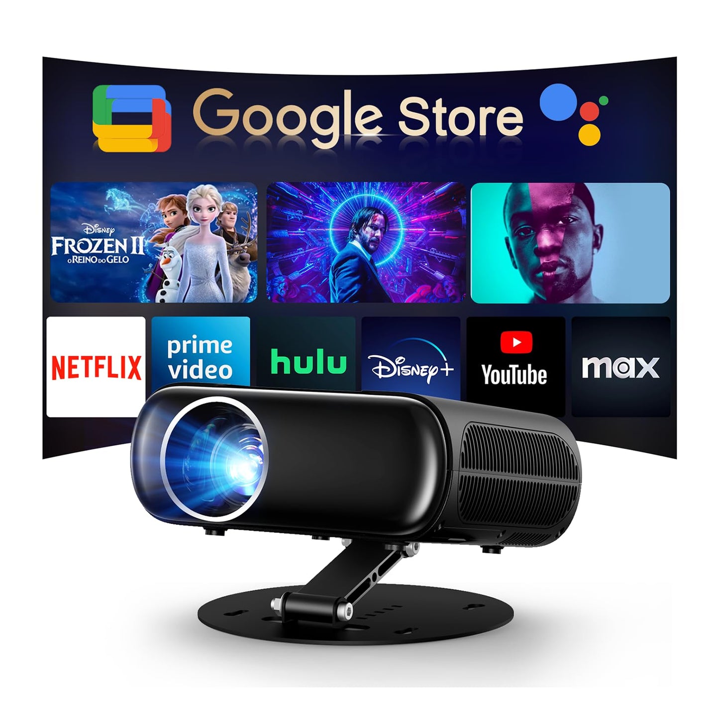 [2000ANSI/GoogIe TV/Built-in Apps] All-in-One Smart Projector with Wifi and Bluetooth, Goiaey C26 Mini Projector, HDMI ARC CEC GoogIe Voice, DoIby Audio, Zoom Native 1080P 4K Supported Movie Proyector