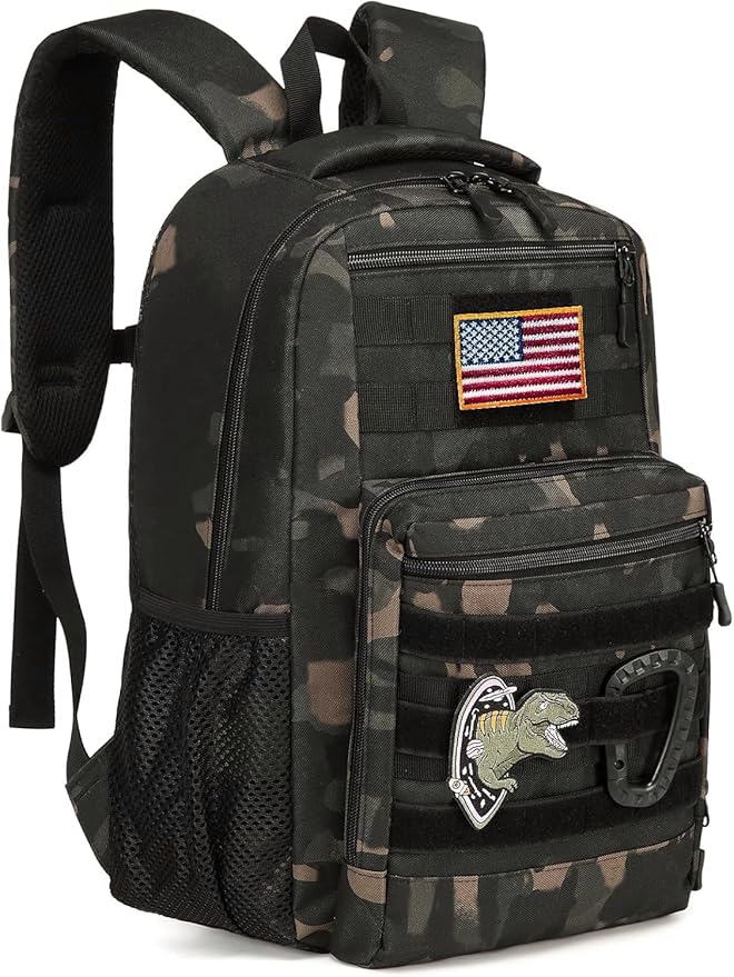 XINTREY Kids tactical Backpack for Boys School Bag 20L mini Children Backpack for Outdoor Camping Travel (Black CM)