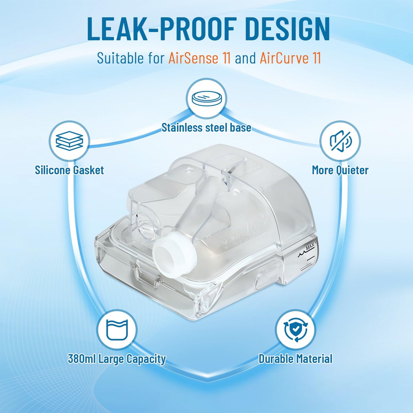 Water Chamber Tank for ResMed AirSense 11 Tube Hose Machine, Replacement Pap HumidAir Water Tank for CPAP Machine Hose