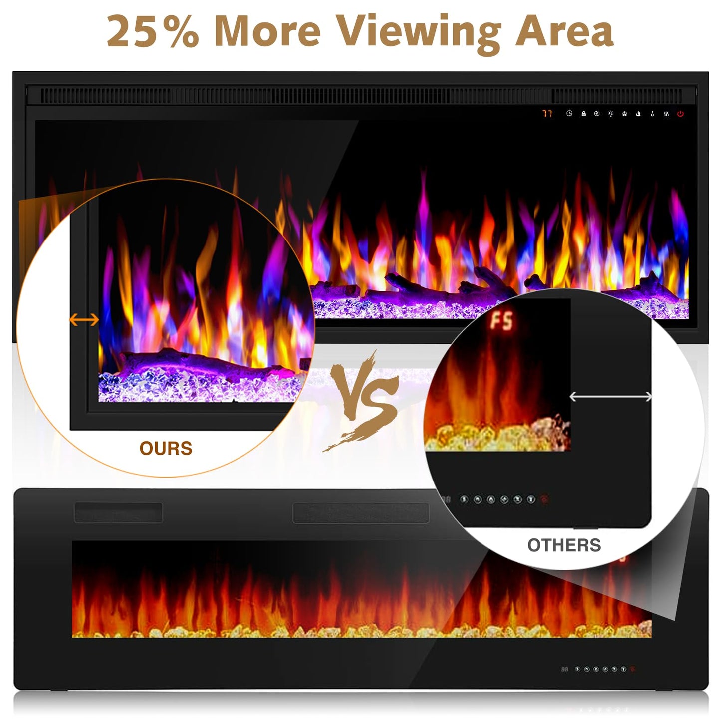 42 inch Electric Fireplace Inserts and Wall-Mounted, 750w/1500w Recessed Fire Place Heater W/Touch Screen & Remote Control, Adjustable 13 Flame Color and 5 Brightness, 12H Timer for Living Room
