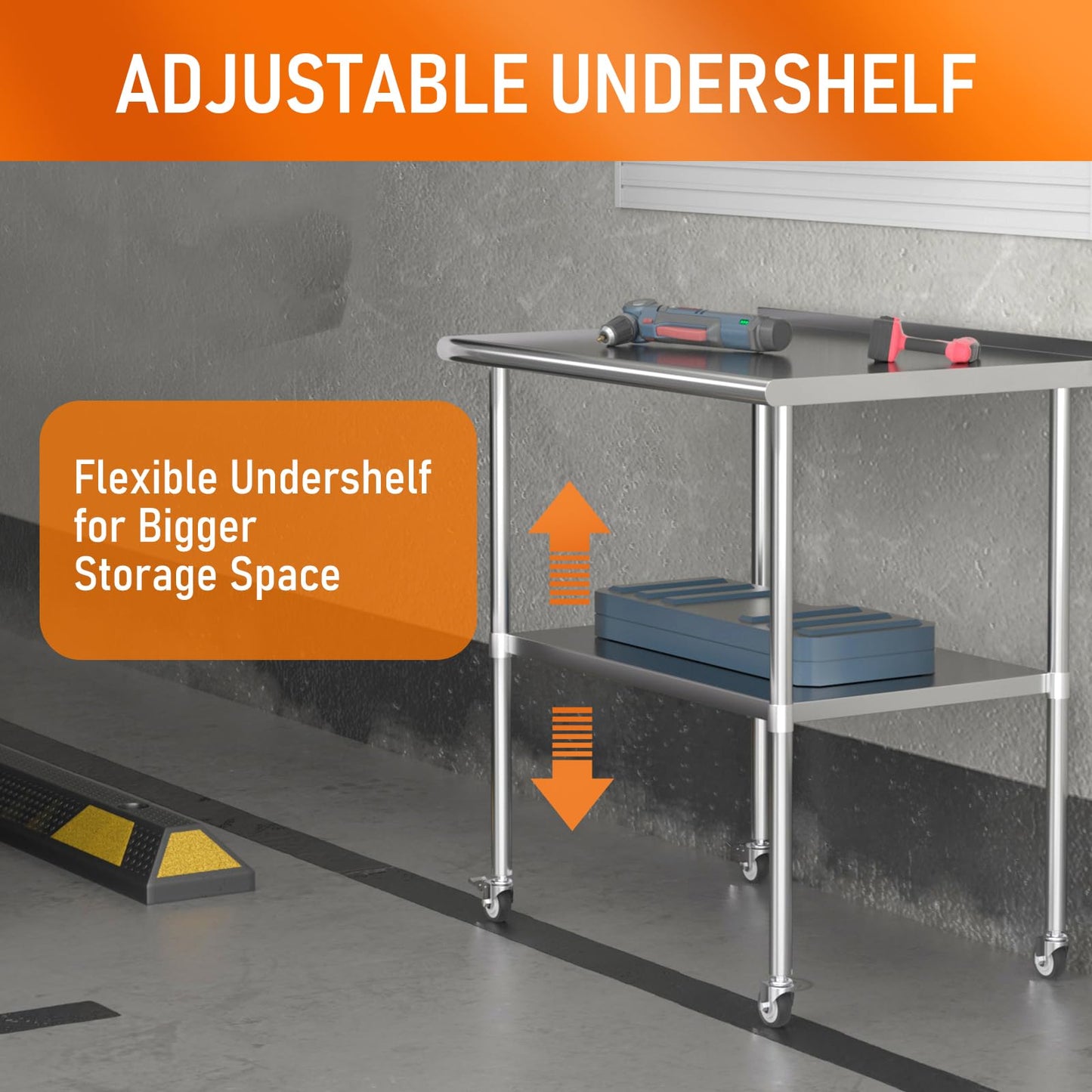 HOCCOT Stainless Steel Prep Table 24" X 36" with Adjustable Undershelf, Backsplash and Wheels, Commercial Metal Workstations for Kitchen, Garage, Outdoor BBQ