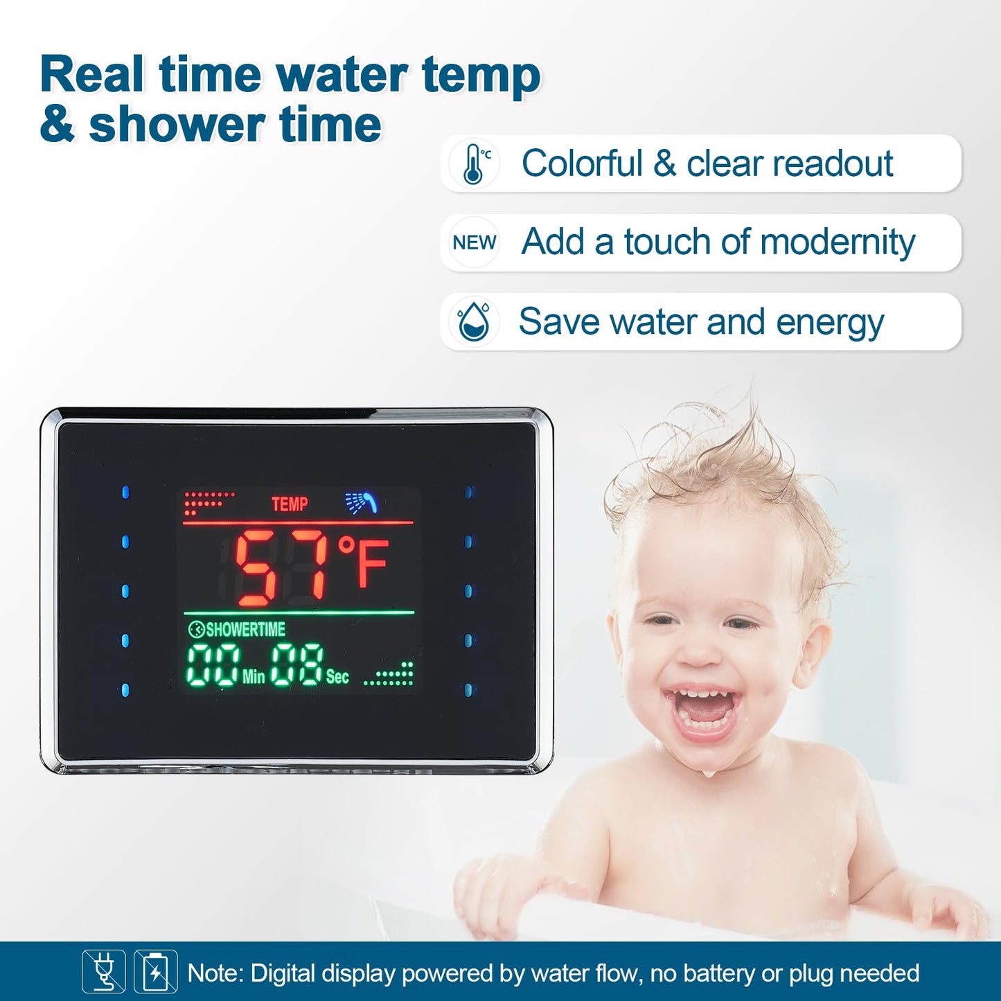 ROVOGO Led Shower Panel Tower System with Mist Rainfall Shower, Body Jets, Handheld and Tub Spout, Hydroelectric Led Lights and Temp Display No Battery Needed, Simultaneous Shower Column Black