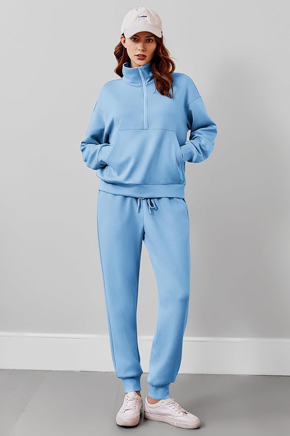 PINSPARK 2 Piece Sets for Women 2025 Fall Travel Outfits Long Sleeve Tracksuit Joggers Sets Half Zip Sweatsuit Matching Set