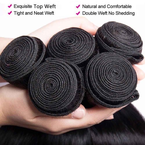 10A Brazilian Straight Human Hair Bundles with Frontal Closure 18 20 22+16 Inch Straight Bundle Human Hair with Closure 100% Unprocessed Virgin Hair Weave 3 Bundles with 13x4 HD Lace Frontal