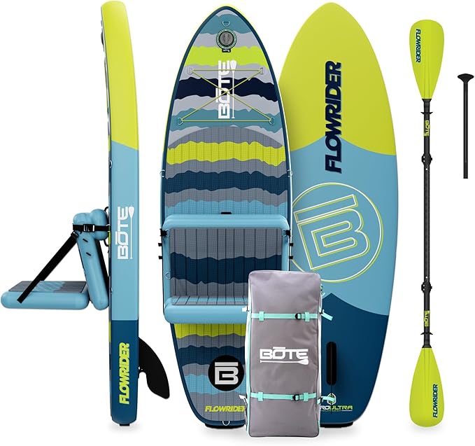 BOTE 8' FT Flow Rider Aero Inflatable Stand Up Paddle Board Hybrid Kayak Kit Includes Adjustable Aero SUP seat Adaptable K...