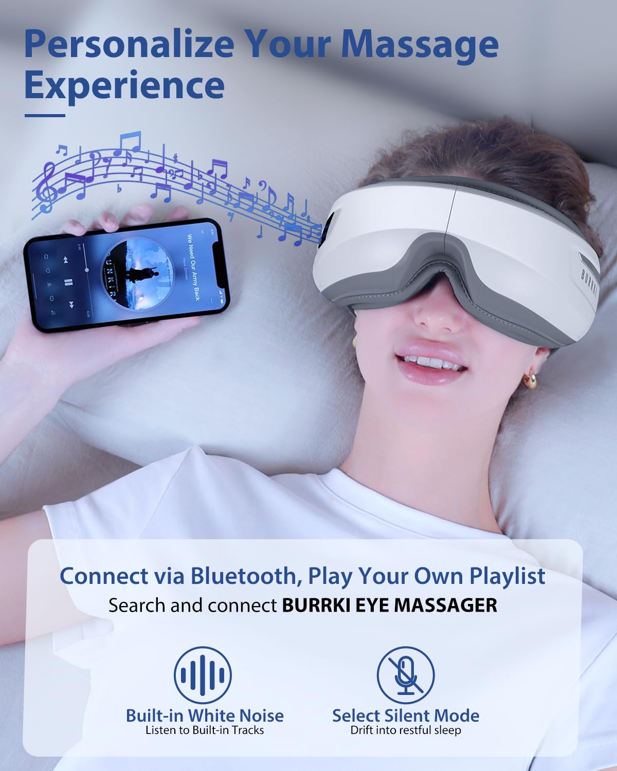 Eye Massager with Heat & Bluetooth Music, Christmas Birthday Gifts for Dad Mom Men Women, Heated Eye Mask for Migraines Relief, Reduce Strain, Headache Relief and Improve Sleep, Eye Care Device
