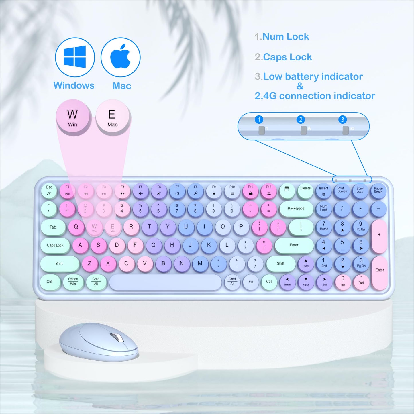 Links9+ Colorful Wireless Keyboard Mouse Combo, Gradient Rainbow Colors 100 Keys And 2.4Ghz Optical Mouse Connection For Windows