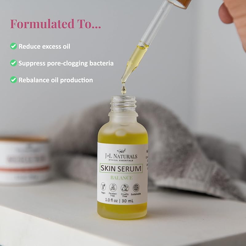 J&L Naturals | Facial Oil for Oily, Sensitive, Dry, Combination, Mature, & Dull Skin Types | With Jojoba Oil, Grapeseed Oil, Sunflower Oil, & More (1 Fl Oz (Pack of 1), Balance (oily, combination))