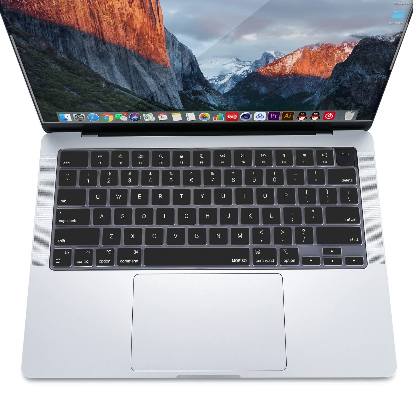 Mosiso Keyboard Cover Skin Compatible With Macbook Air 15 Inch M3 A3114 M2 A2941/Air 13.6 A3113 A2681/Pro 14/16 M4 M3 M2 M1, Bla