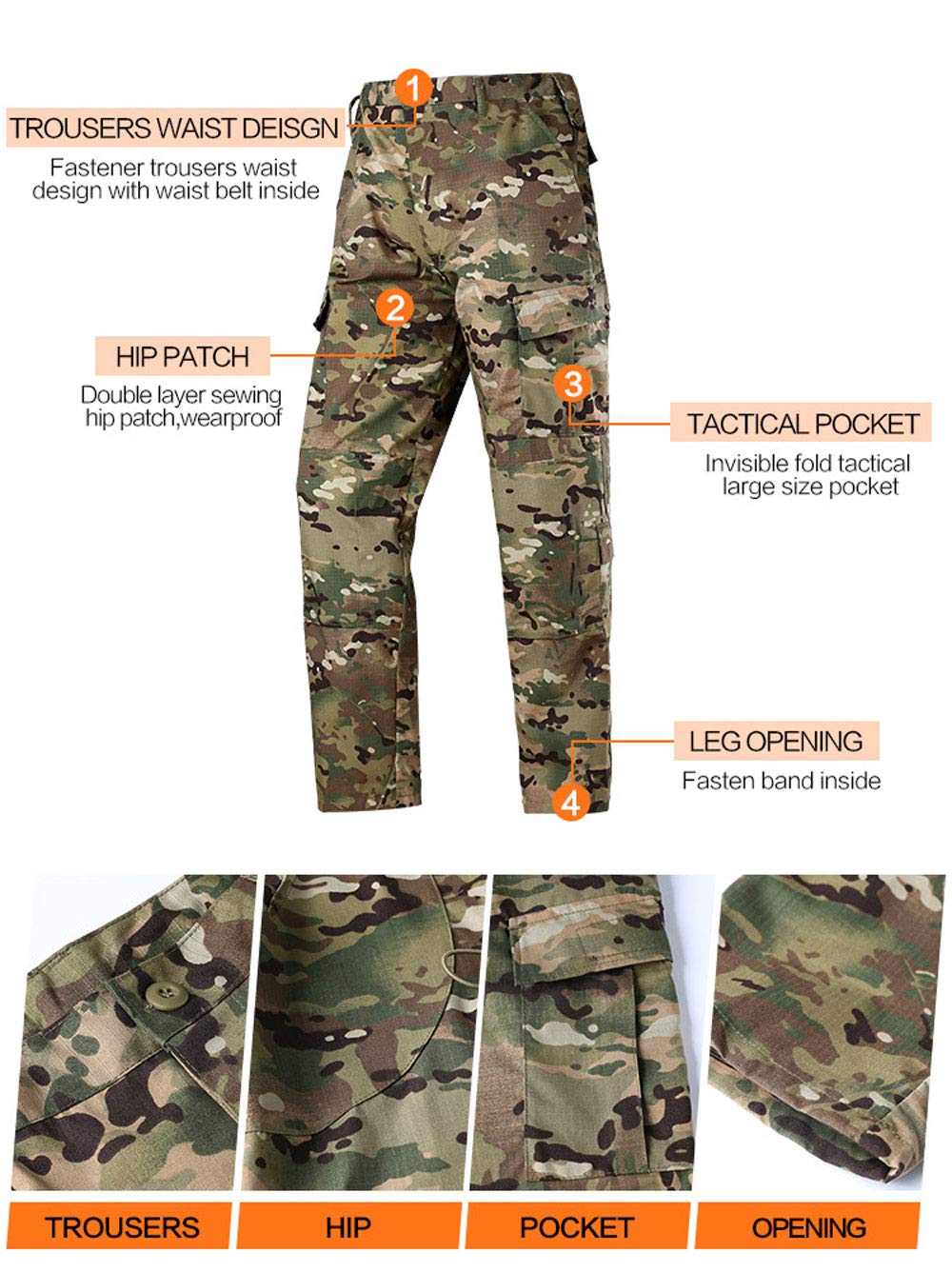 LANBAOSI Men's Tactical Jacket and Pants Military Hunting ACU Uniform 2PC Apparel Suit