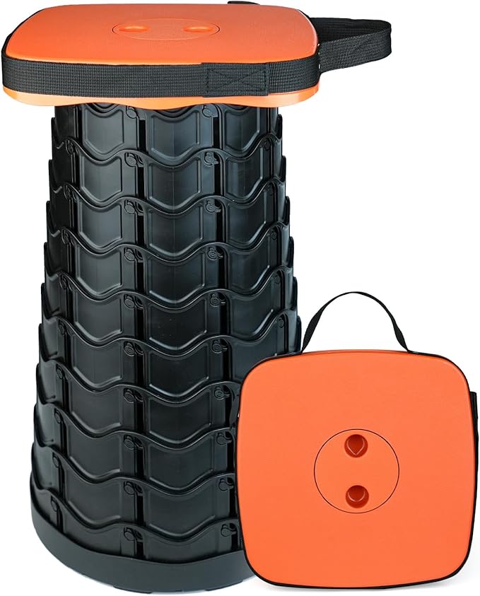 Outward Gear Upgraded Collapsible Stool Heavy Duty 550lbs Load Capacity Portable Folding Chair for Adults Camping Stool Sturdy Foldable Stool (Orange)