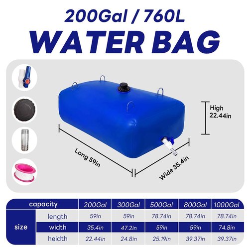 BEXRUO 760 L/200 Gallon Water Bladder Tank, Blue Portable RV Water Tank, Large Capacity Water Storage Bladder for Camping, Garden, Emergency, Outdoor Sports