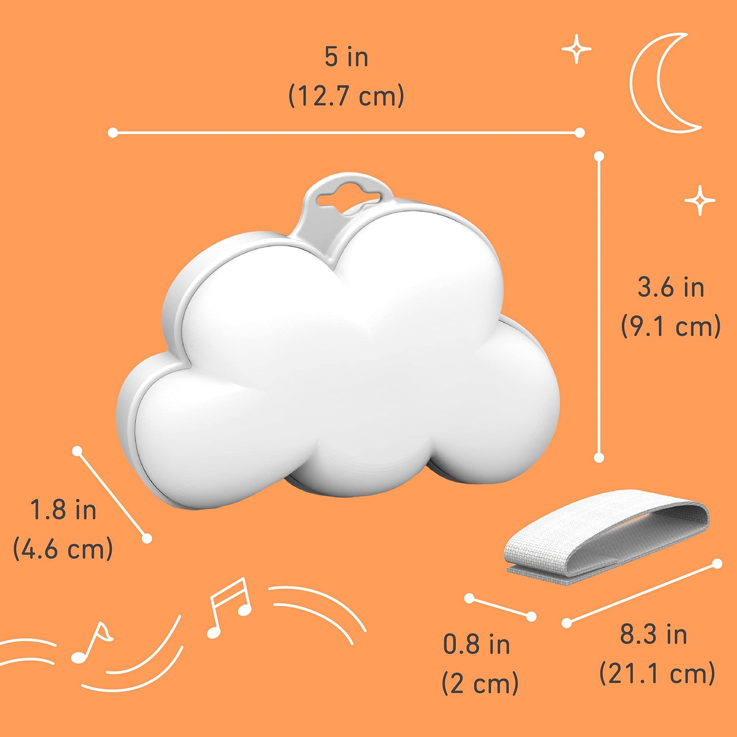 Pure Enrichment PureBaby Cloud Portable Sound Machine and Night Light - 15 Soothing Sounds, Travel Friendly, Battery Operated, Ideal for Baby and Kids on The Crib, Stroller, Headrest, and More