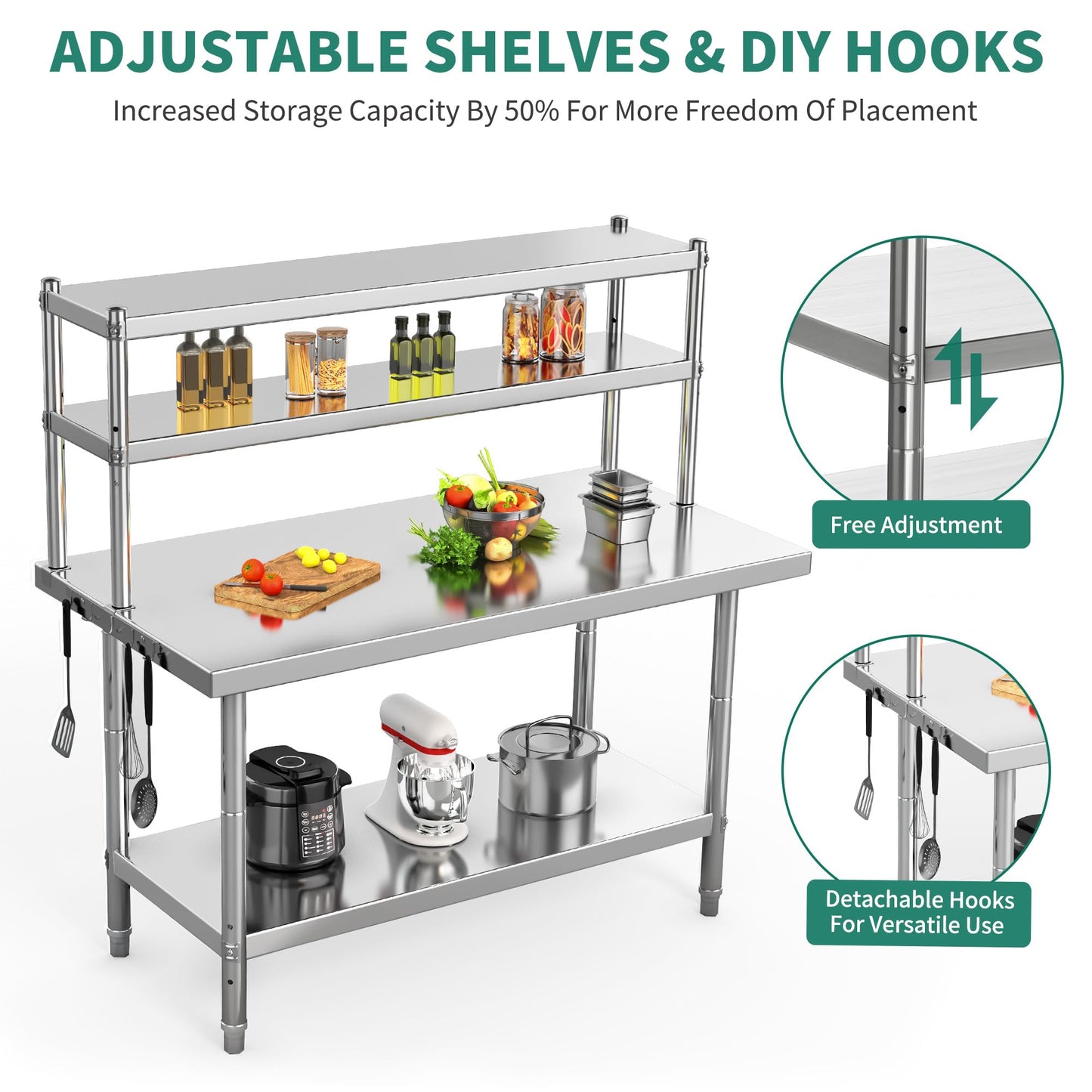 YITAHOME NSF Stainless Steel Table with Overshelves, 42" X 24" Work Table with 42" X 12" Shelf, Metal Table Prep Table for Home Kitchen Restaurant Garage Warehouse