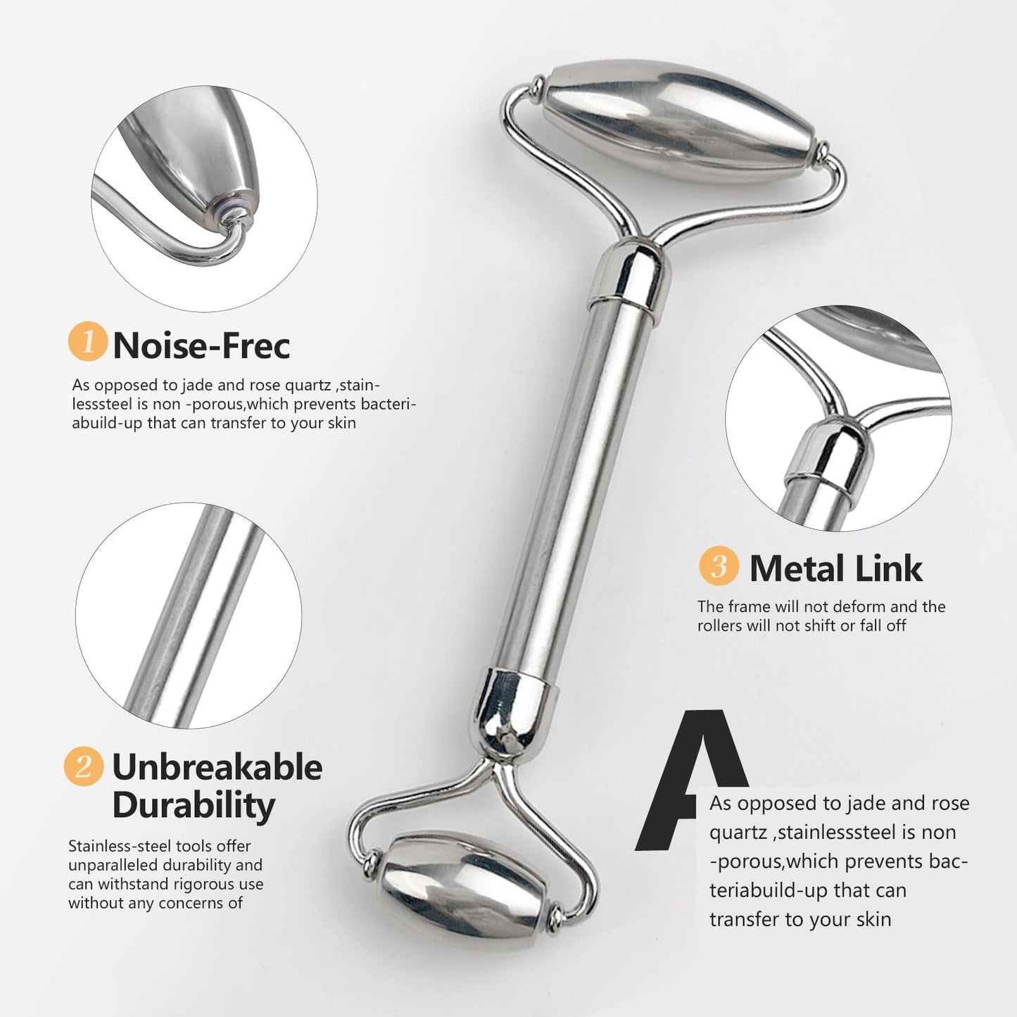CUTELIILI Stainless Steel Facial Roller - Metal Face and Eye Roller, Gua Sha Facial Tools Stainless Steel, Cooling Dual Sided St