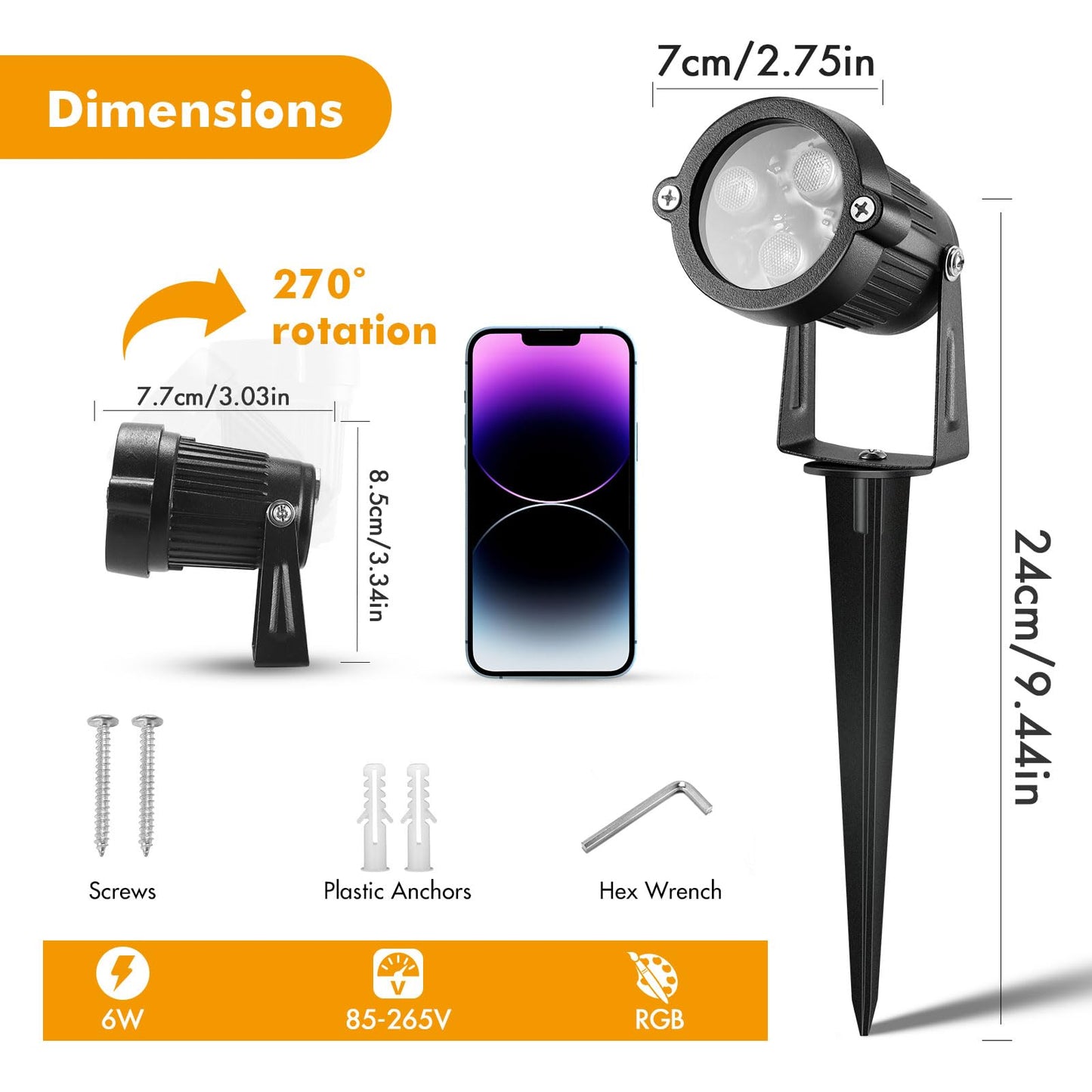 LemonBest Landscape Lighting - 6W RGB Color Changing Halloween Landscape Lights 120V Christmas Outdoor LED Spotlight with Remote Control Waterproof Spot Lights for Yard Garden Patio Driveway (2 Pack)