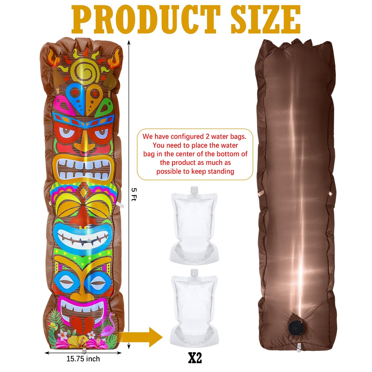 Shappy 5 ft Inflatable Tiki Decoration Outdoor Luau Hawaiian Inflatable Tiki Totem Flamingo Built-in LED Lights Blow up Luau Decor for Summer Beach Tropical Pool Yard Hawaiian Aloha Party Supplies