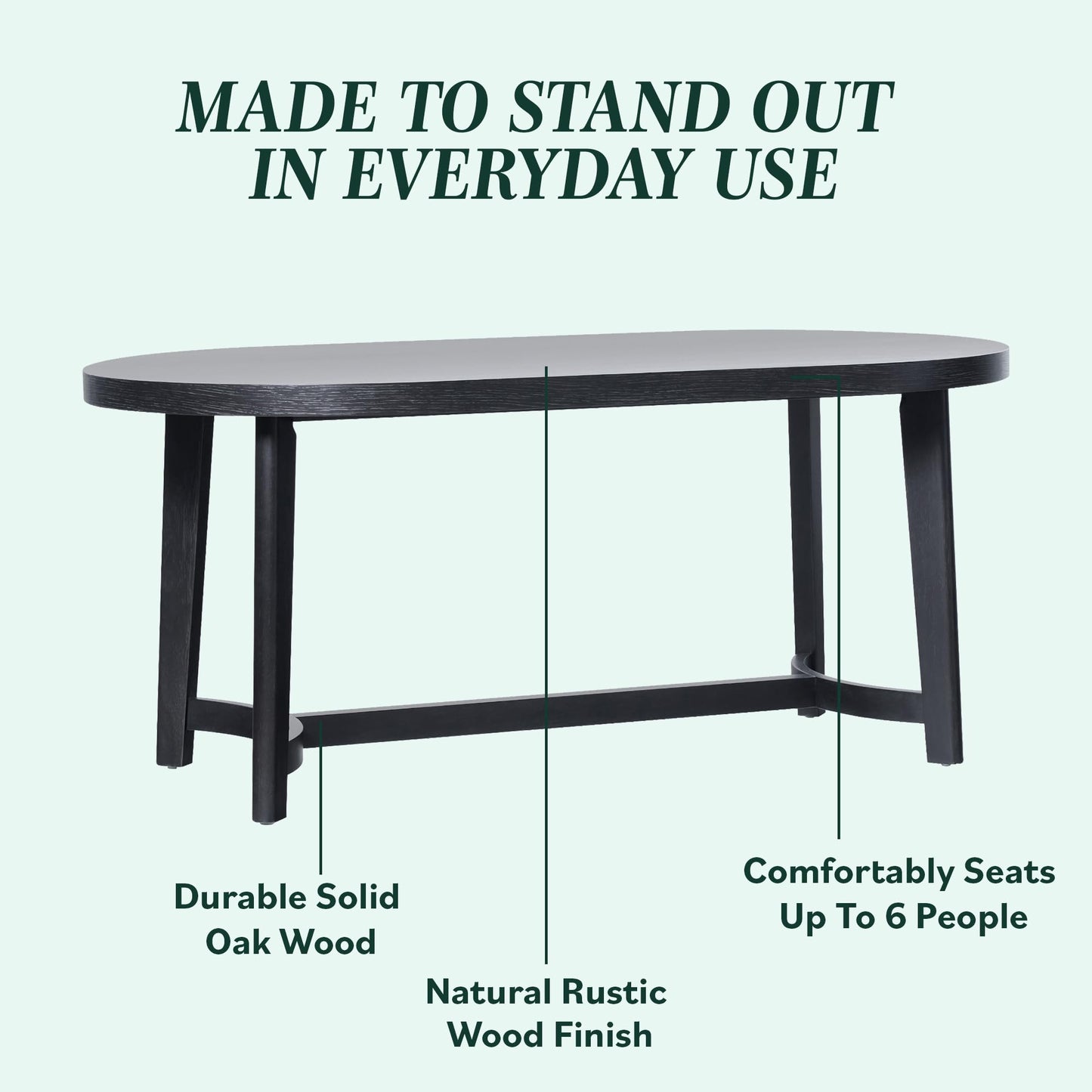 Walker Edison Modern Farmhouse Rustic Solid Oak Wood Oval Dining Table for 6 - Black Oak