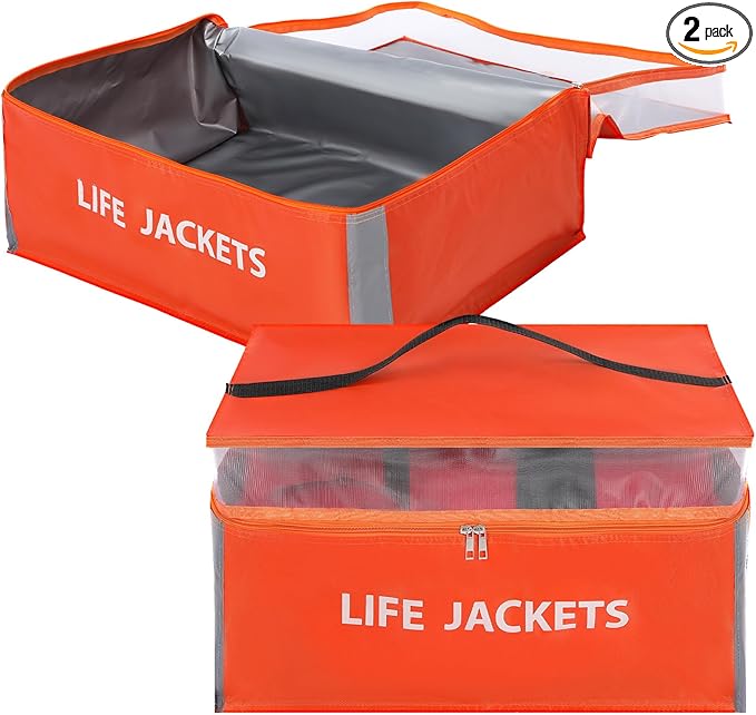 Dansydaisy 2 Pcs Life Jacket Storage Bag Heavy Duty 6 Capacity Life Jacket Nylon Storage Bag with Carrying Handle(Orange)