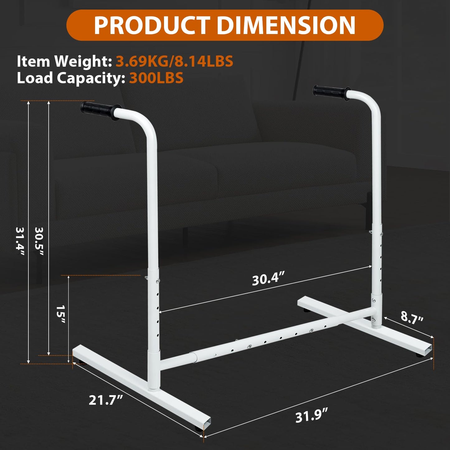HomiShare Heavy-Duty Adjustable Stand Assist Aid for Elderly - 500 lbs Capacity, Portable Sit-to-Stand Lift Assist for Couch, Chair & Bed - Non-Slip Covers, Easy Assembly, White