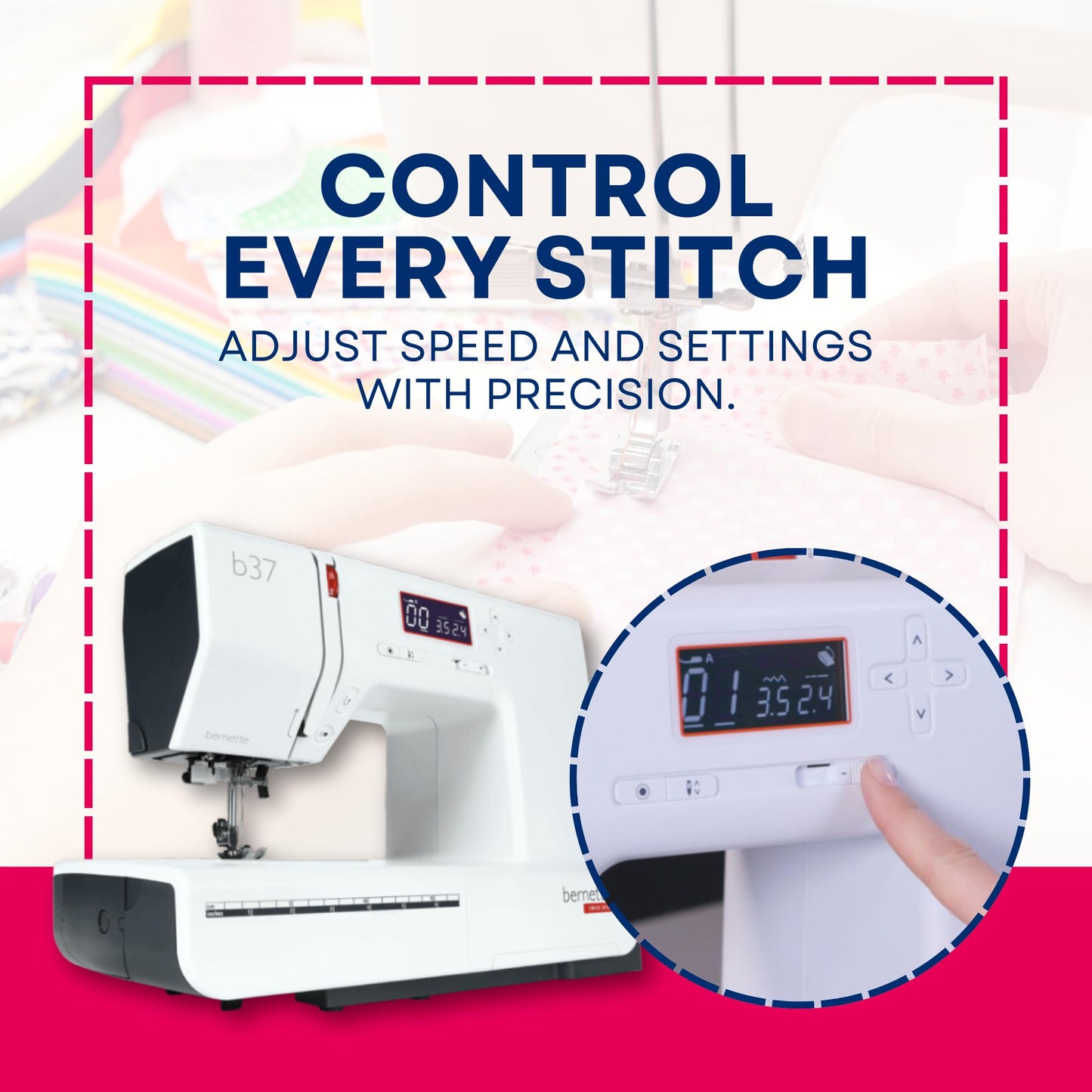Bernette B37 Computerized Sewing Machine with 50 Stitches, LCD Display, 7mm Stitch Width Includes TopStitch Carrying Tote Bag