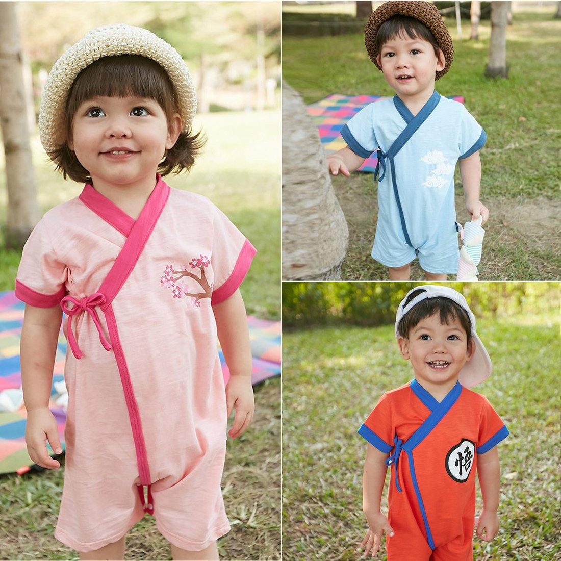 PAUBOLI Baby Kimono Bodysuit Cotton Summer Romper Outfits (3-9 Months, Orange)