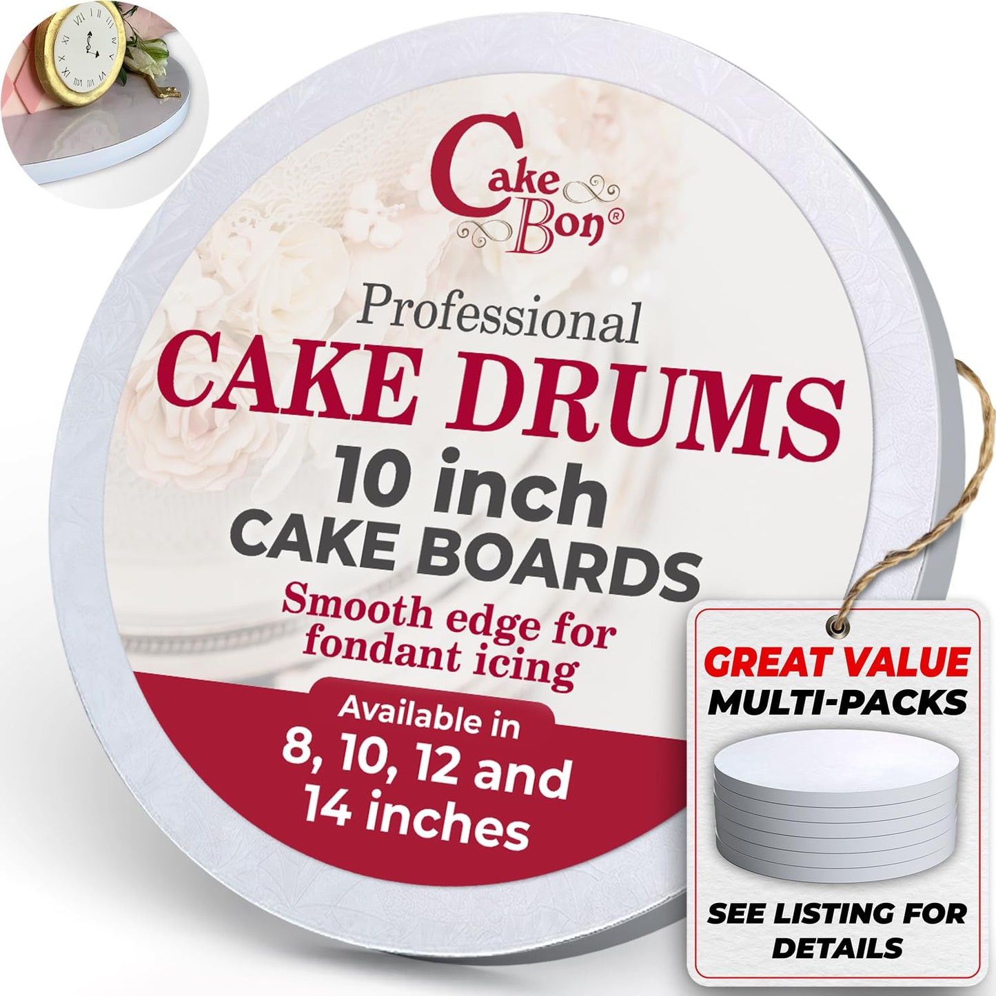 Cakebon Round Cake Boards - Sturdy 1/2 Thick Drums - 10 Inch Professional Smooth Straight Edges White 1-Pack