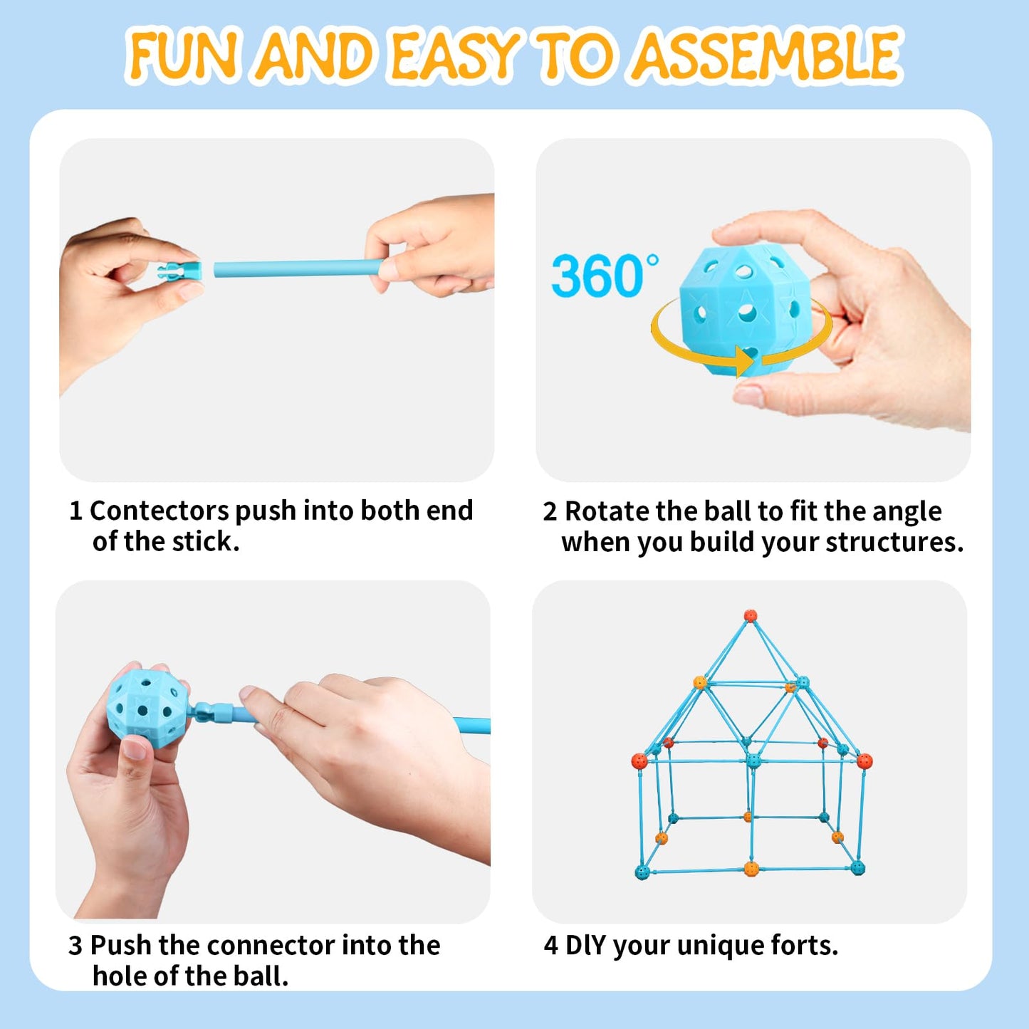 Bzseed Fort Building Kit for Kid DIY Play Tent STEM Construction Toys Fort Builder for Kids Indoor Outdoor Play Creative Gift for 4 5 6 7 8 9 10 11 12 Year Old Boy Girl Christmas Birthday Gift 140Pcs